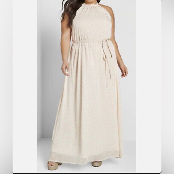 ModCloth Illuminated Elegance Cream + Metallic Chiffon Maxi Dress Size Large NWT - Picture 12 of 12
